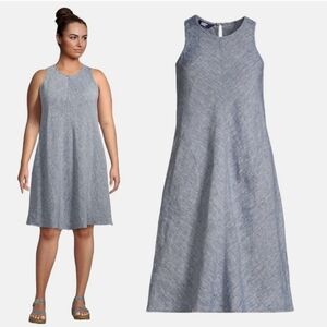 LANDS' END Gray/Steel Blue Sleeveless Linen Shift Dress-Pockets!! Plus Size 2X.